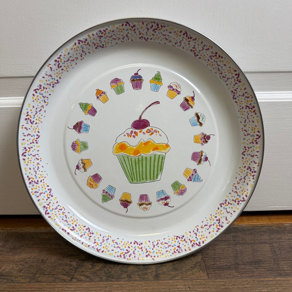 Golden Rabbit Michael Sparks Cupcake Enamelware Serving Tray Platter 13.25" CK08